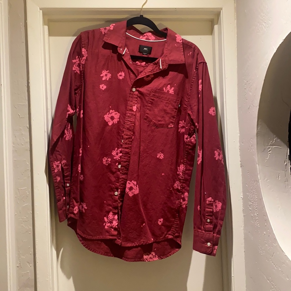 Obey red and pink rose blouse